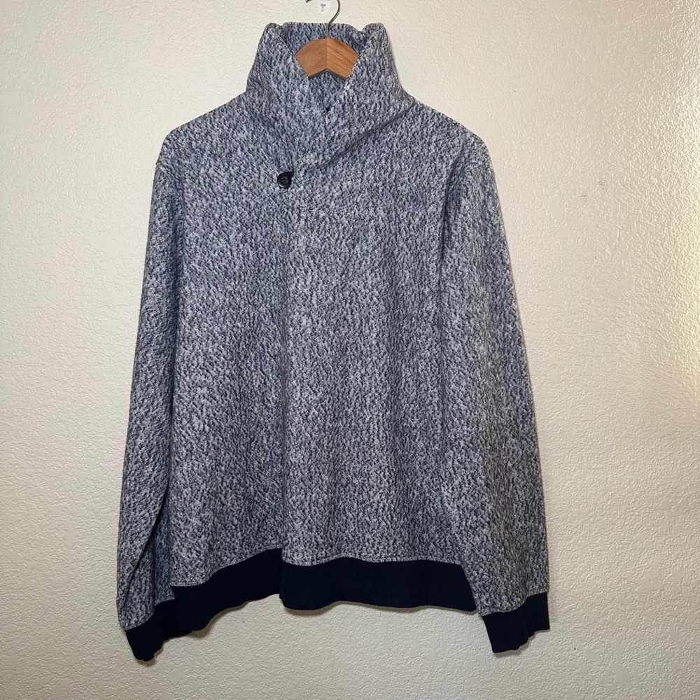 L.L.Bean Mens Large Heritage Heather Marled Fleece Pullover Sweater Shawl Collar
